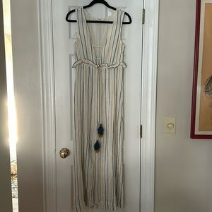 Tularosa stripe sleeveless dress with plunging neckline.